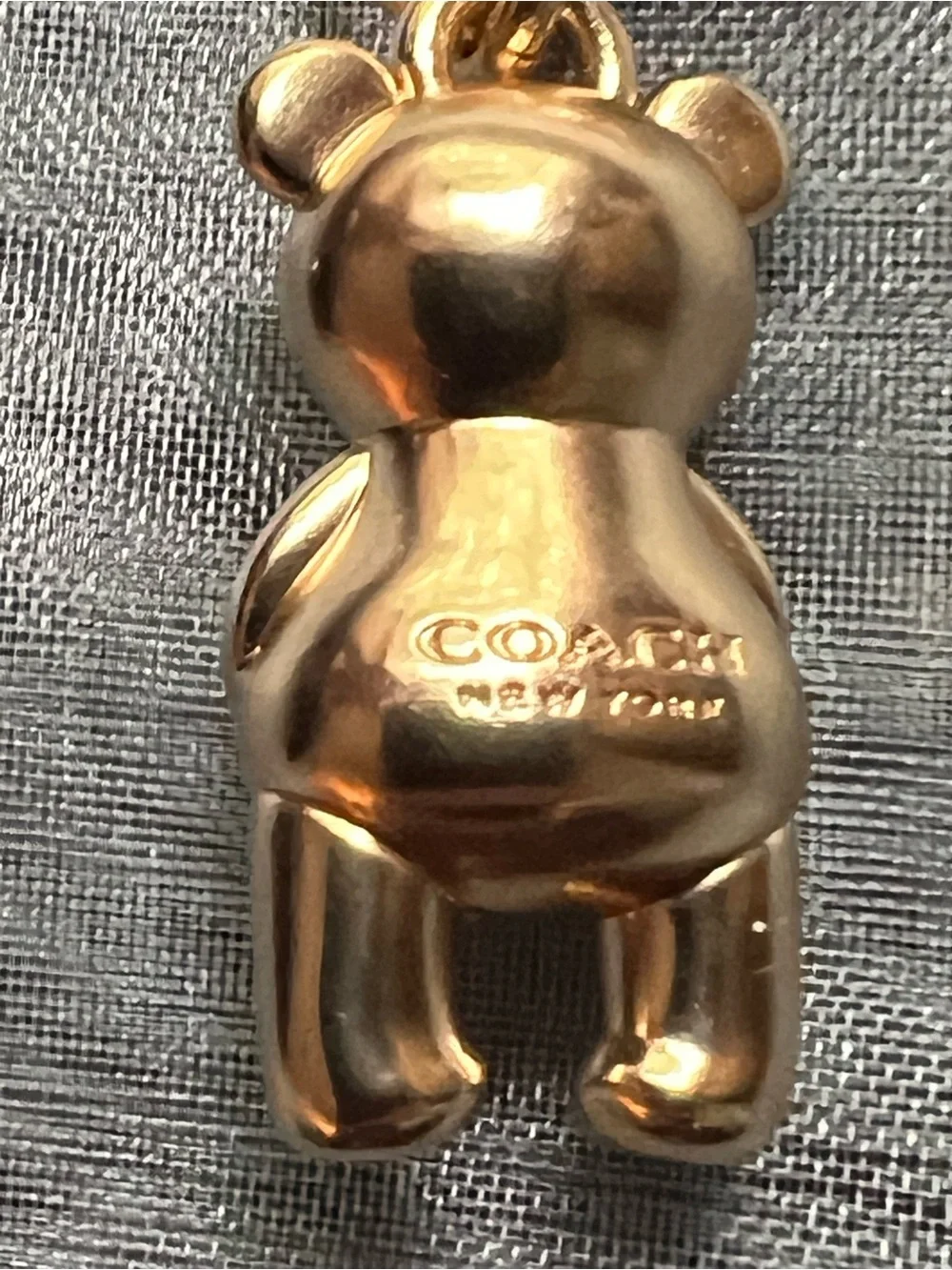 Coach Gold-tone Teddy Bear Charm with Pink Heart and crystal eyes